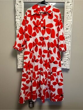 Anthropologie Floral Tiered Button Midi Dress
